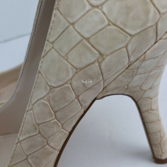 Enzo Angiolini Maylie Heels 8.5 Ivory Beige Embossed Patent Open Toe Snakeskin - Picture 9 of 12